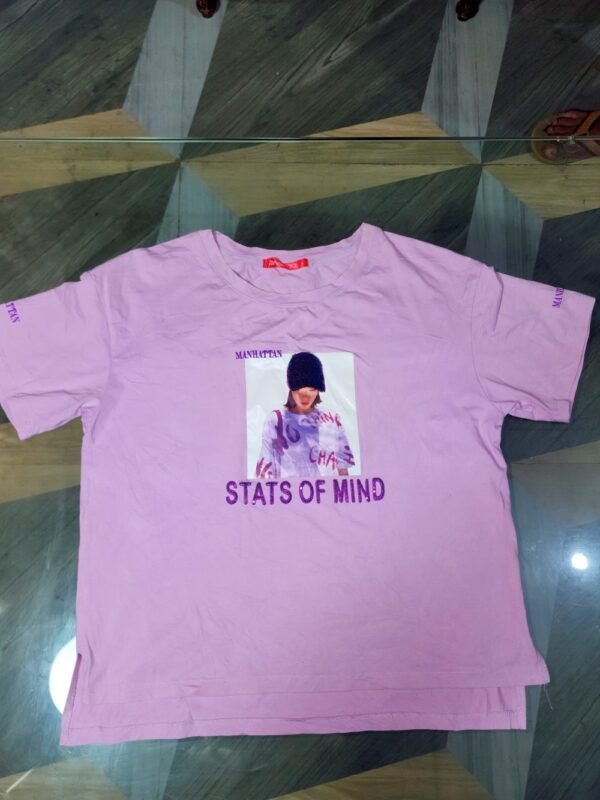 Women's Girls Half Sleeve  Lavender Color Top T-Shirt - Image 2