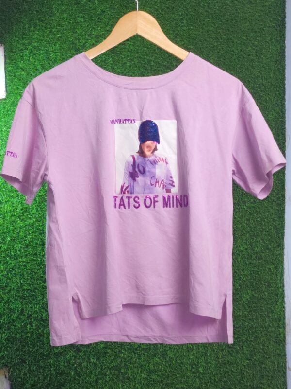 Women's Girls Half Sleeve  Lavender Color Top T-Shirt - Image 4