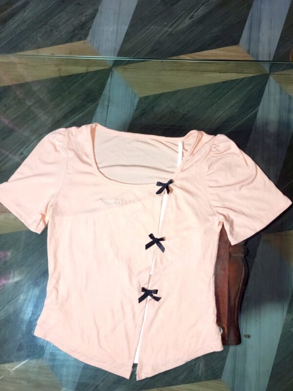 Women's Girls  Brown Color Top T-Shirt Half Sleeve - Image 2