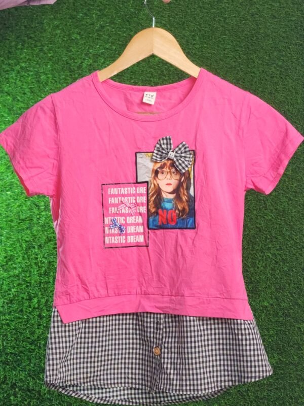 Women's Girls  Pink Color Top T-Shirt Half Sleeve - Image 4