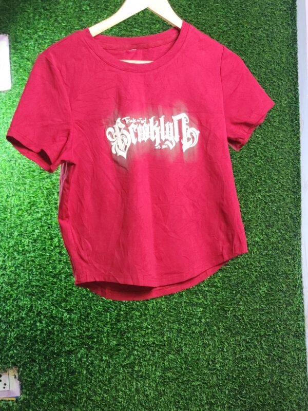 Women's Girls  RED Color Top T-Shirt Half Sleeve (Copy) - Image 3