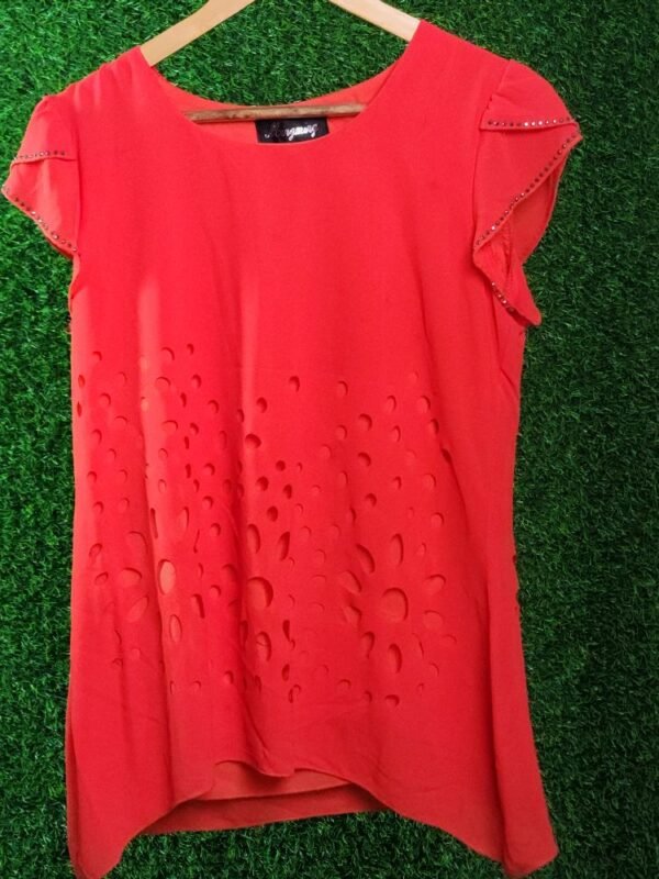 “Vibrant Orange Ladies Top – Stylish Cotton Blouse”