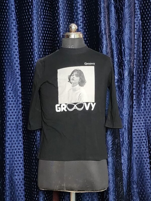 “Groovy Black Graphic Tee for Women – Retro Vibes” - Image 3